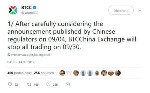 koniec bitcoina w Chinach